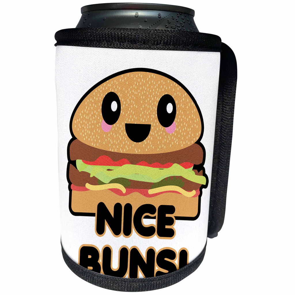3dRose Dooni Designs - Cute Kawaii Designs - Funny Nice Buns Kawaii Hamburger Humor - Can Cooler Bottle Wrap (cc_239509)
