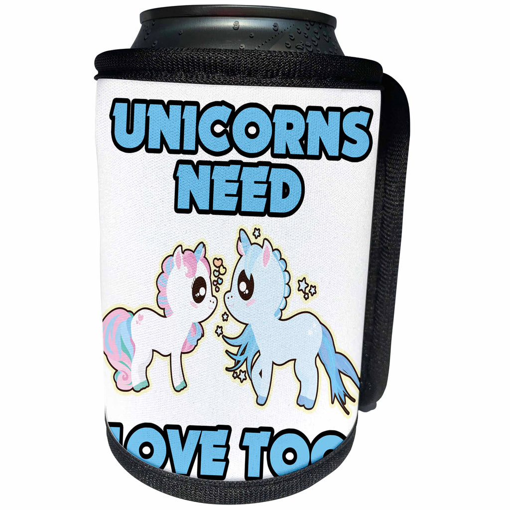 3dRose Dooni Designs - Cute Kawaii Designs - Kawaii Boy Girl Unicorns Need Love Too - Can Cooler Bottle Wrap (cc_239513)
