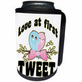 3dRose Dooni Designs - Cute Kawaii Designs - Love At First Tweet Kawaii Love Birds - Can Cooler Bottle Wrap (cc_239515)