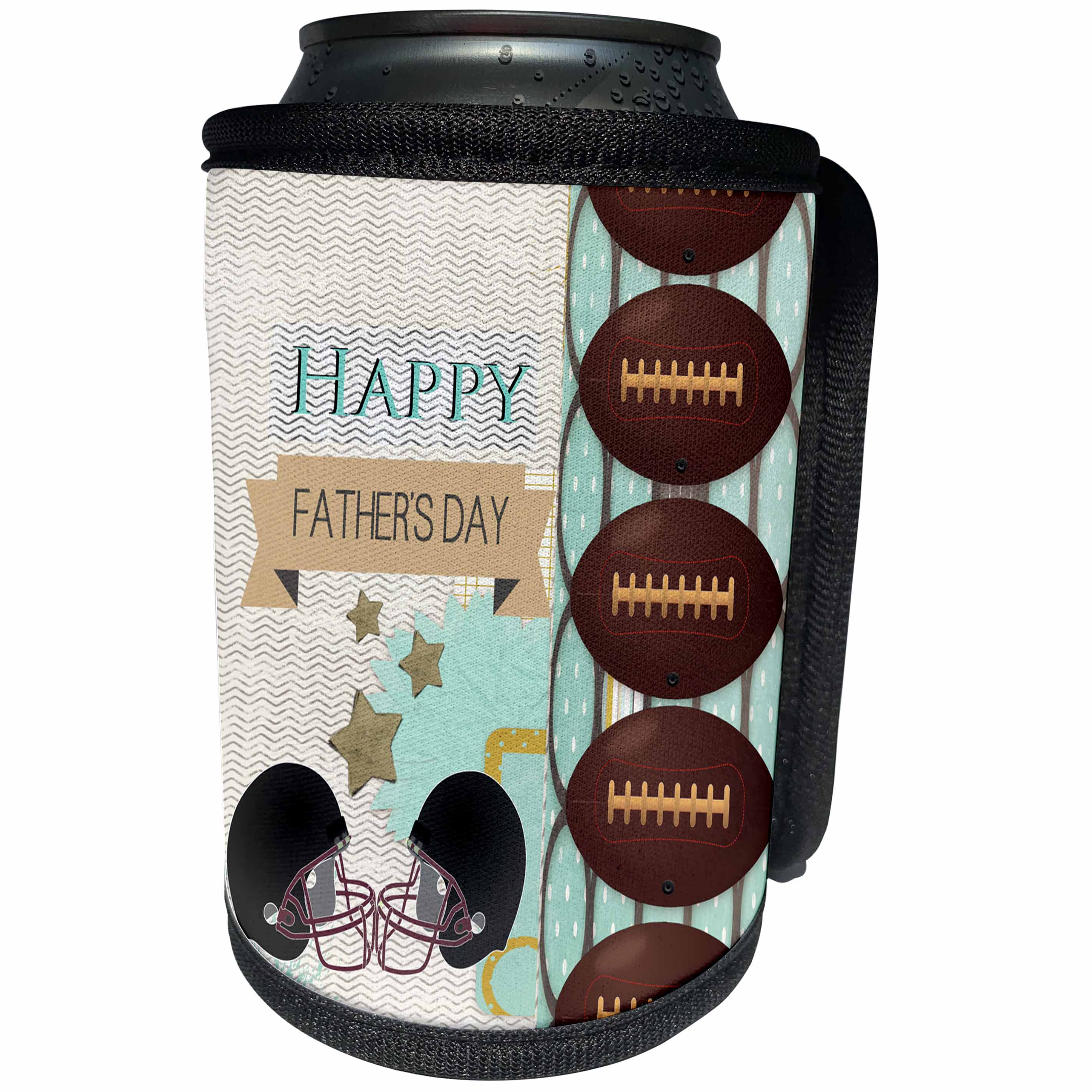 3dRose Beverly Turner Fathers Day Design - Football Theme Fathers Day, Abstract, Footballs on Side, Helmets - Can Cooler Bottle Wrap (cc_239537)