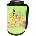 3dRose Beverly Turner Easter Design and Photography - Yellow and Pink Happy Easter, Block Letters, Bunnies, Chick, Hat, Eggs - Can Cooler Bottle Wrap (cc_239561)