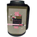 3dRose Beverly Turner Administrative Professionals Day - Pink and Brown Collage of Flowers, Stripes, Hearts, Bow, Curled Wire - Can Cooler Bottle Wrap (cc_239562)