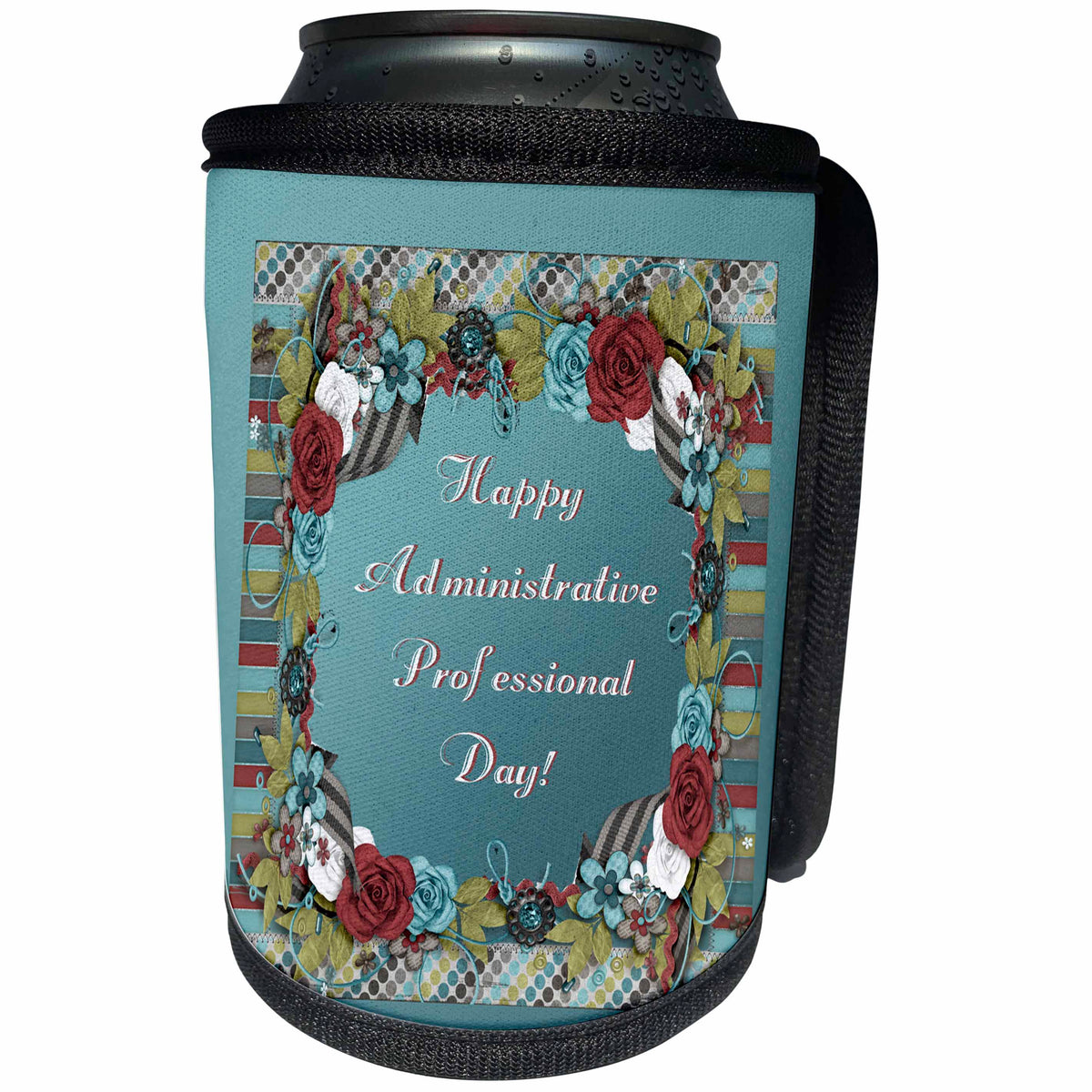 3dRose Beverly Turner Administrative Professionals Day - Frame of Flowers, Strips, Circles, Administrative Professionals Day - Can Cooler Bottle Wrap (cc_239565)