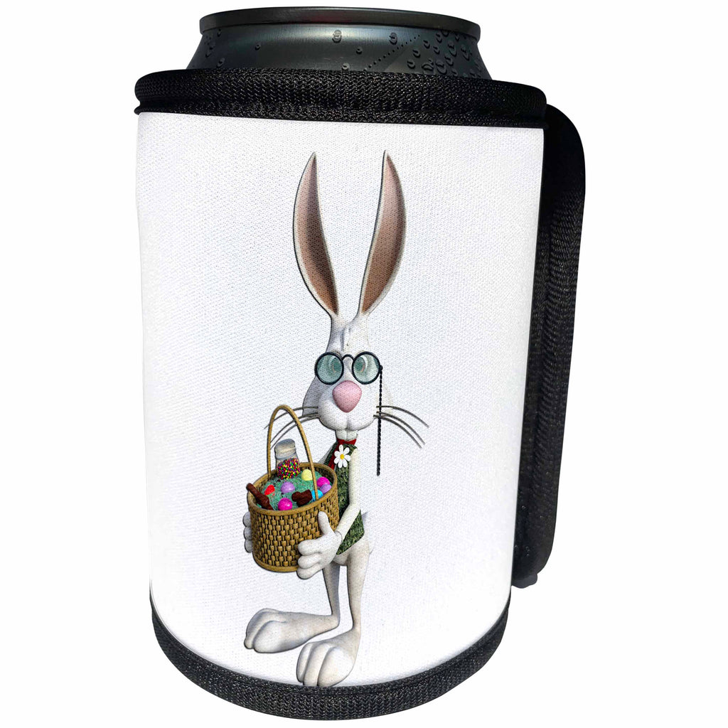 3dRose Boehm Graphics Holiday Easter - Easter Cartoon Rabbit with Easter Basket - Can Cooler Bottle Wrap (cc_239784)