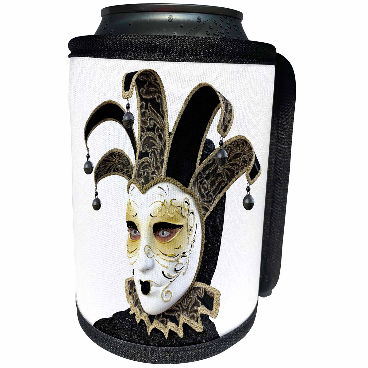 3dRose Boehm Graphics Holiday Canivale and Mardi Gras - Black and Gold Mask Side View - Can Cooler Bottle Wrap (cc_239792)