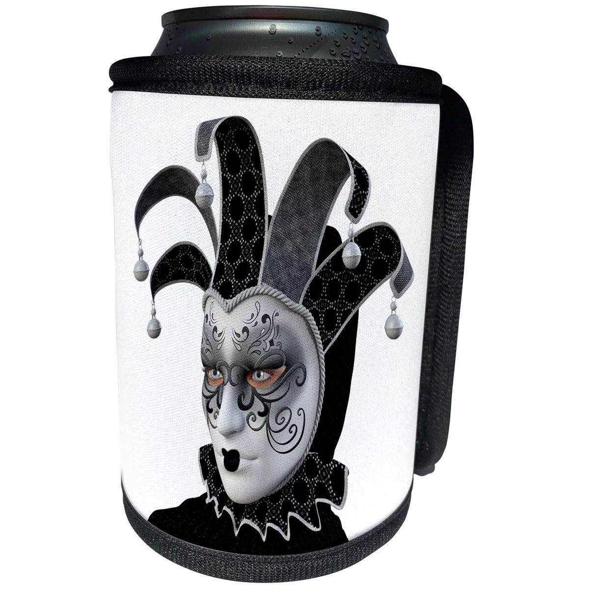 3dRose Boehm Graphics Holiday Canivale and Mardi Gras - Black and Silver Mask Side View - Can Cooler Bottle Wrap (cc_239793)