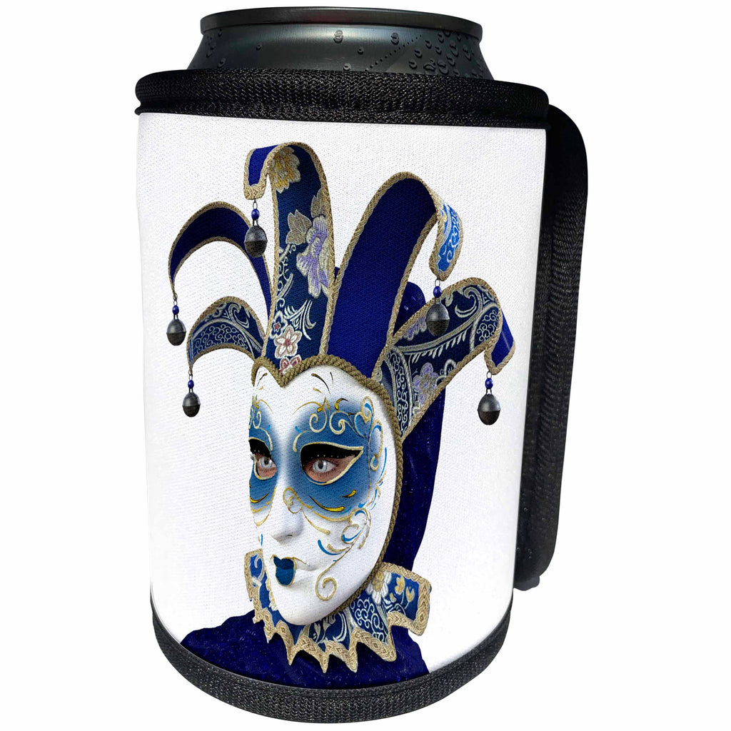3dRose Boehm Graphics Holiday Canivale and Mardi Gras - Blue and Gold Mask Side View - Can Cooler Bottle Wrap (cc_239795)