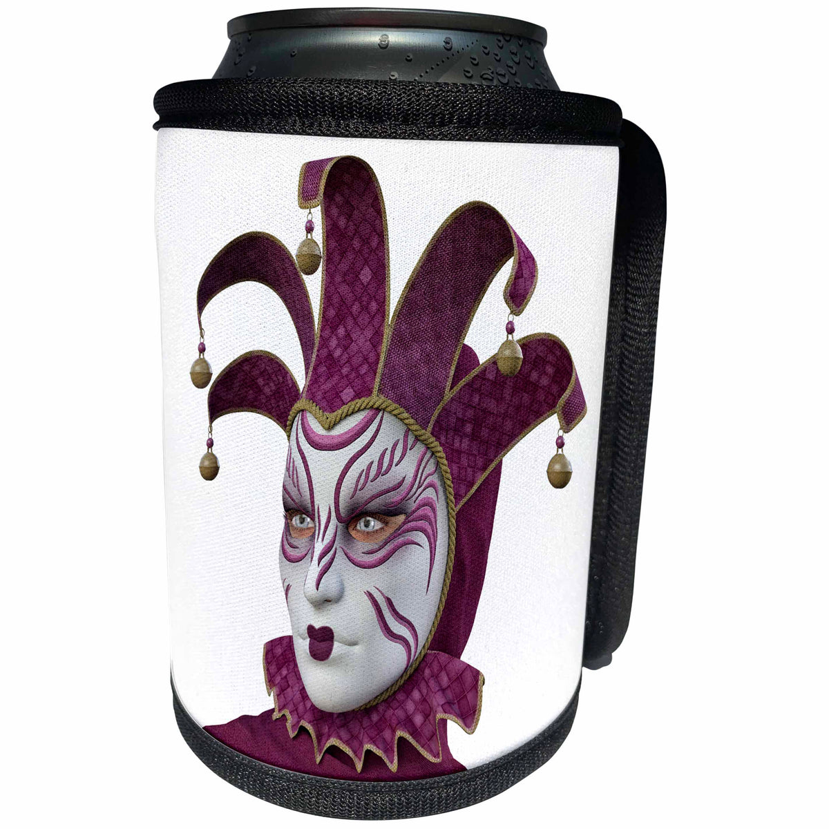 3dRose Boehm Graphics Holiday Canivale and Mardi Gras - Pink and Gold Mask Side View - Can Cooler Bottle Wrap (cc_239798)