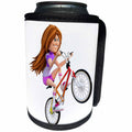 3dRose Boehm Graphics Cartoon - Cartoon Girl Riding Bike Doing Wheelie - Can Cooler Bottle Wrap (cc_239808)