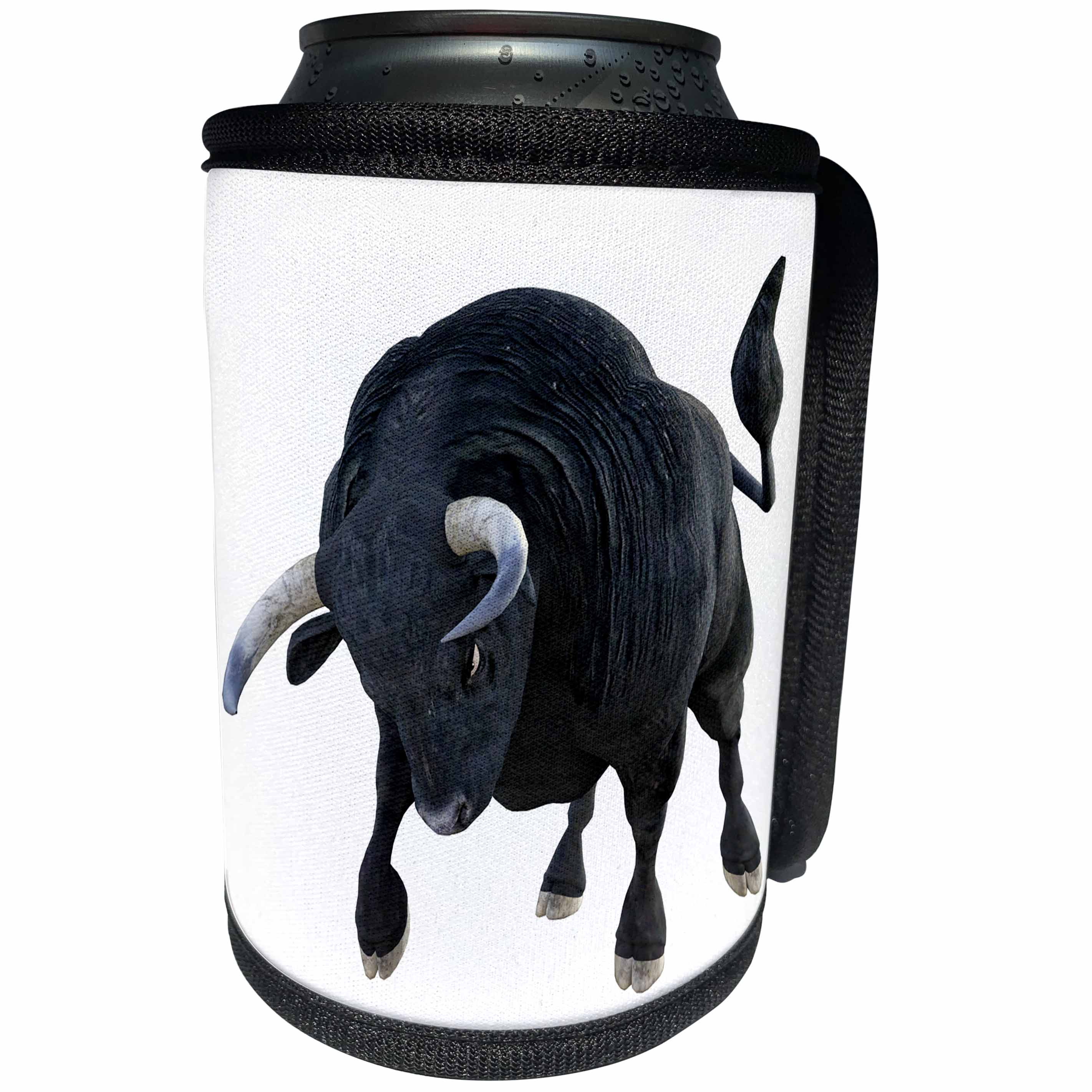 3dRose Boehm Graphics Cartoon - Cartoon Bull Charging to the Front Right with Head Down - Can Cooler Bottle Wrap (cc_239809)