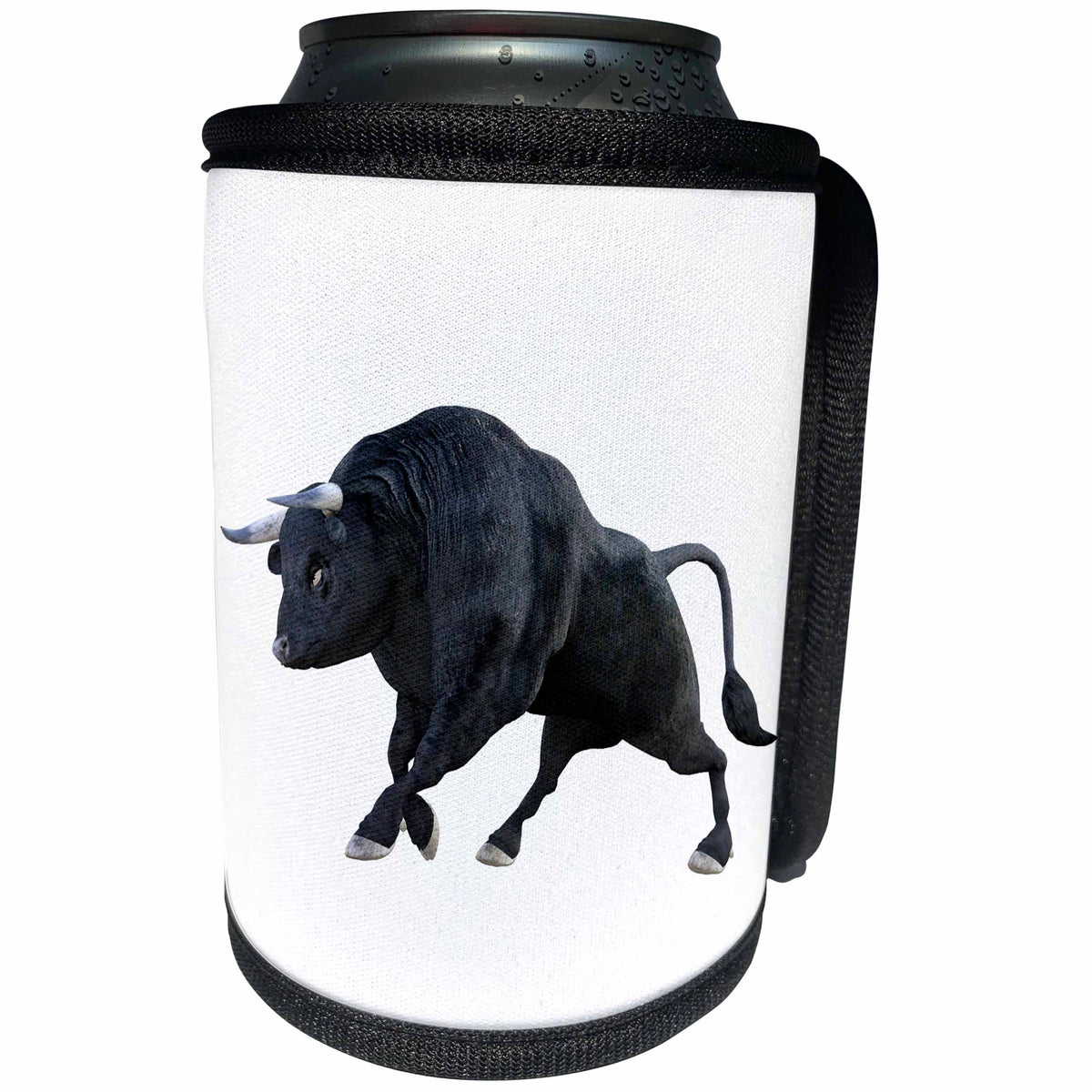 3dRose Boehm Graphics Cartoon - Cartoon Bull Charging in Side Profile with Tail Down - Can Cooler Bottle Wrap (cc_239813)
