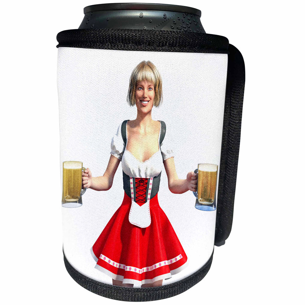 3dRose Boehm Graphics Celebration - Oktoberfest Girl with Beer - Can Cooler Bottle Wrap (cc_239835)