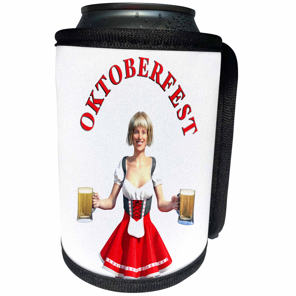 3dRose Boehm Graphics Celebration - Oktoberfest Girl with Beer and Oktoberfest Label Above - Can Cooler Bottle Wrap (cc_239836)