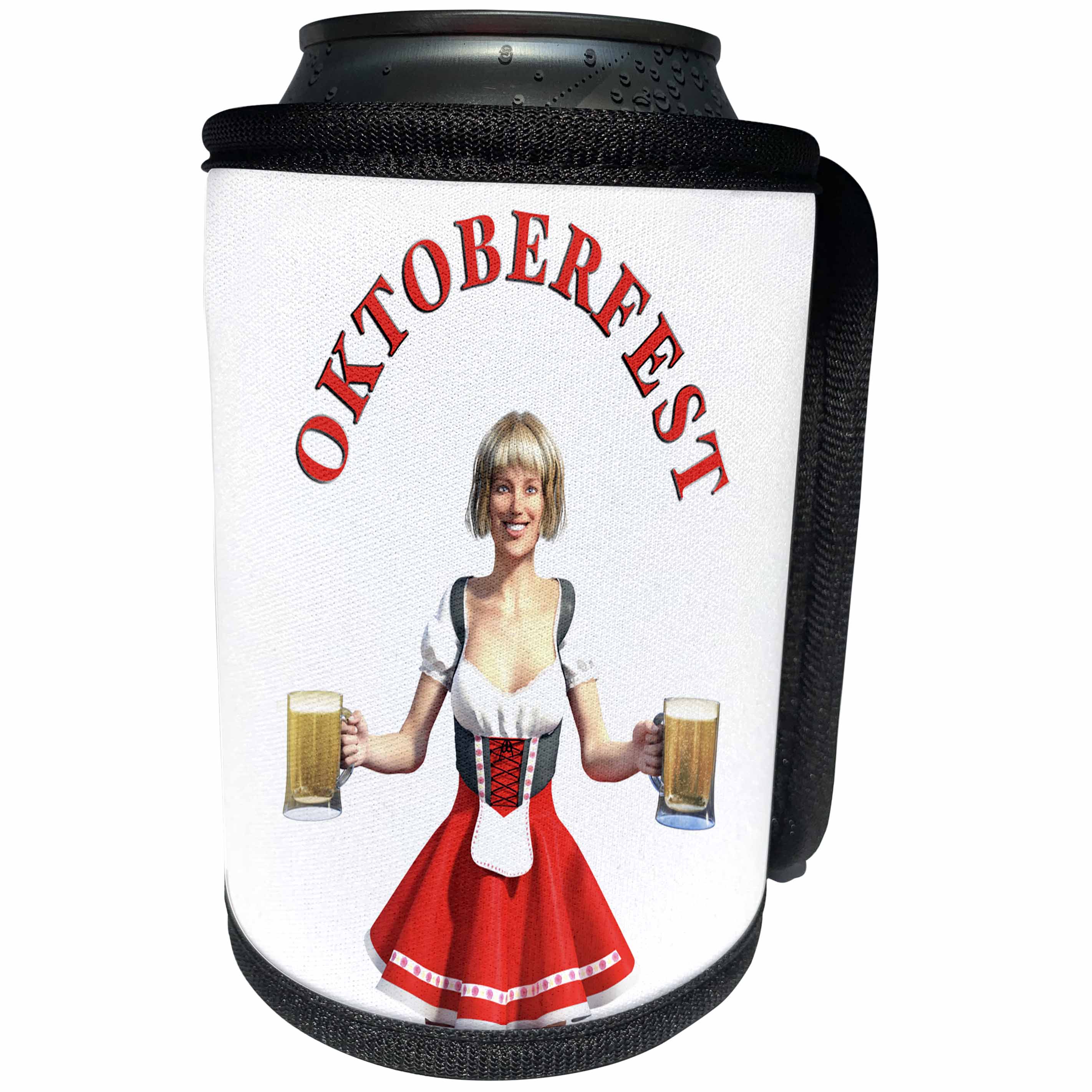 3dRose Boehm Graphics Celebration - Oktoberfest Girl with Beer and Oktoberfest Label Above - Can Cooler Bottle Wrap (cc_239836)