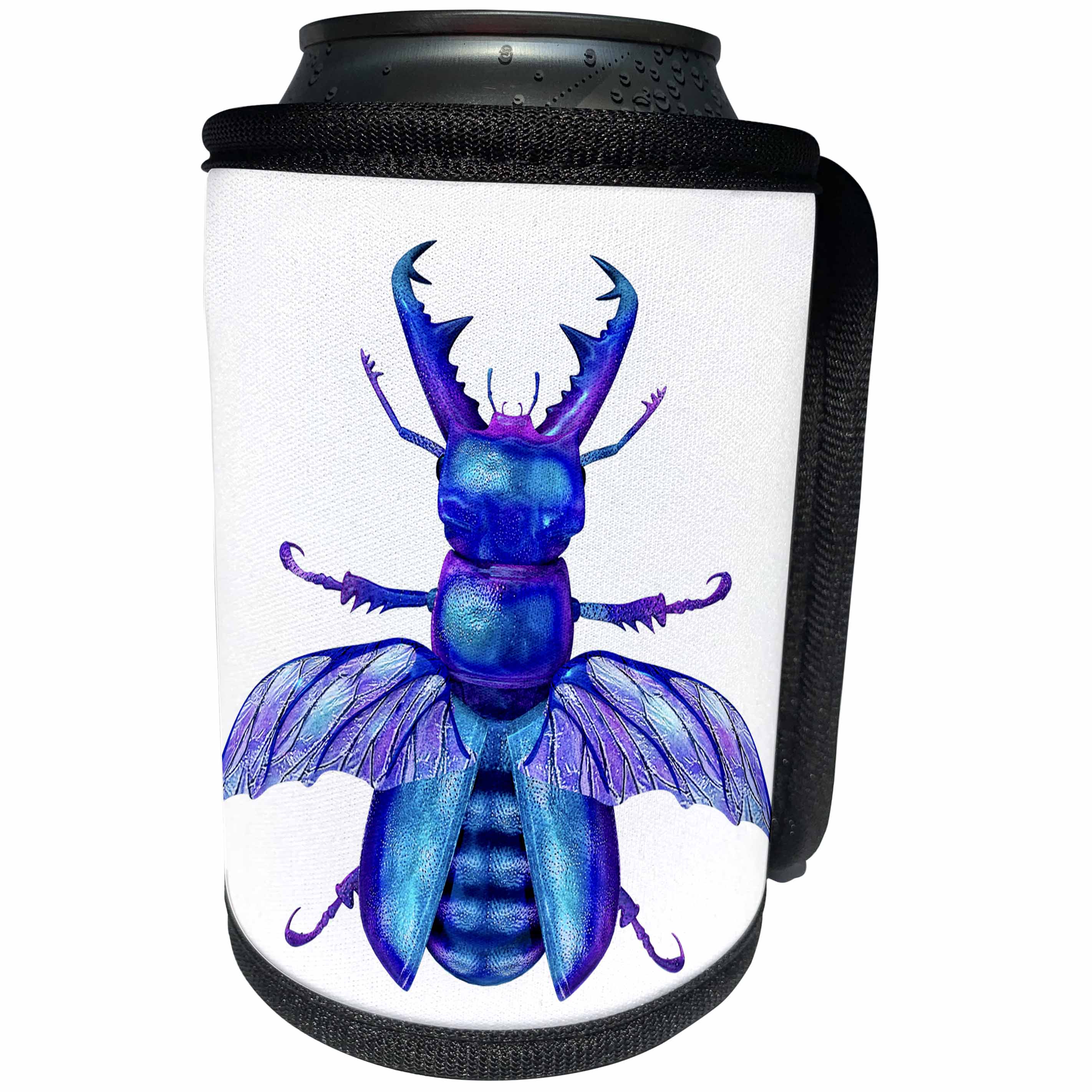 3dRose Boehm Graphics Insect - A Blue Stag Beetle with Wings Out - Can Cooler Bottle Wrap (cc_239840)