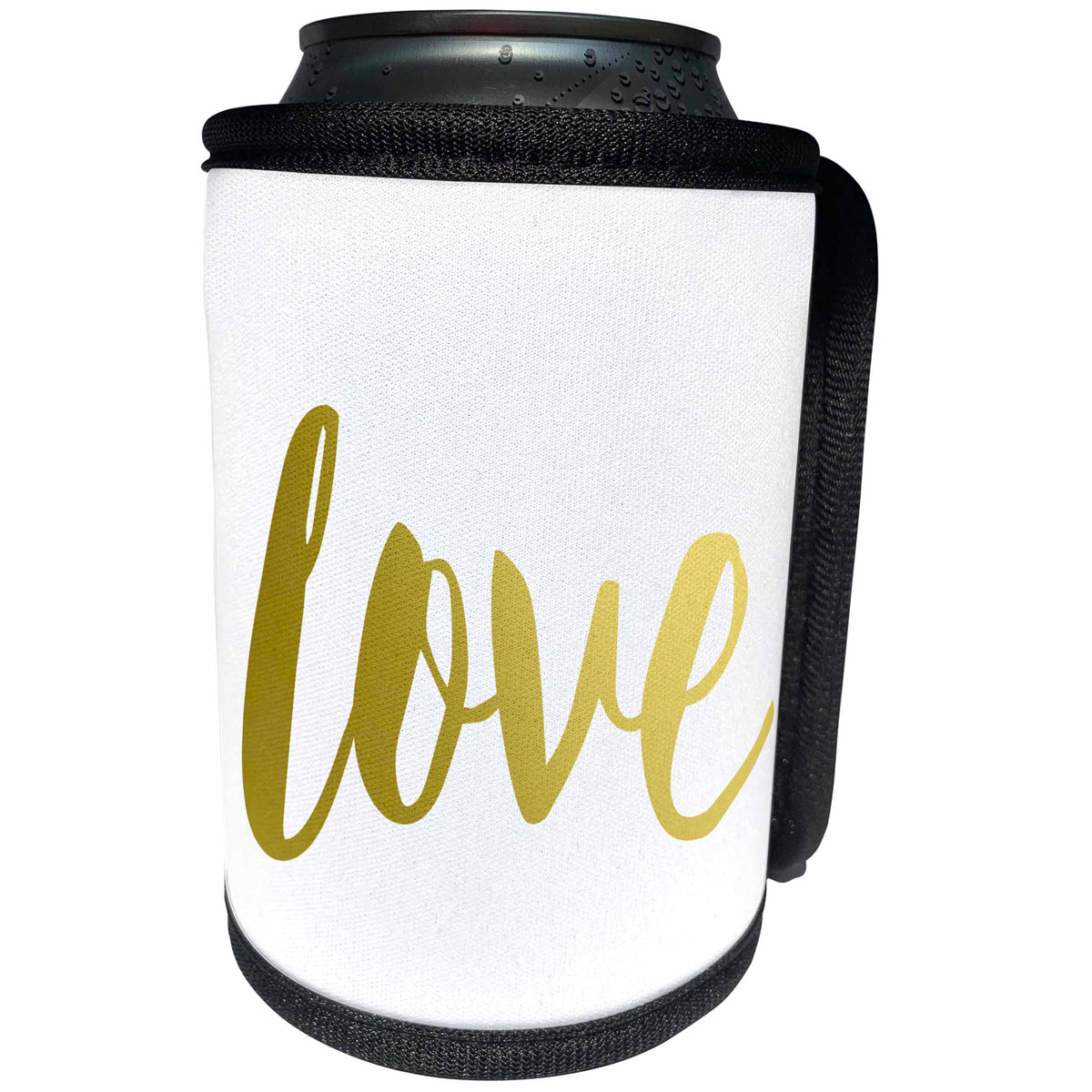 3dRose Anne Marie Baugh - Inspirational - The Word Love In Gold - Can Cooler Bottle Wrap (cc_239877)