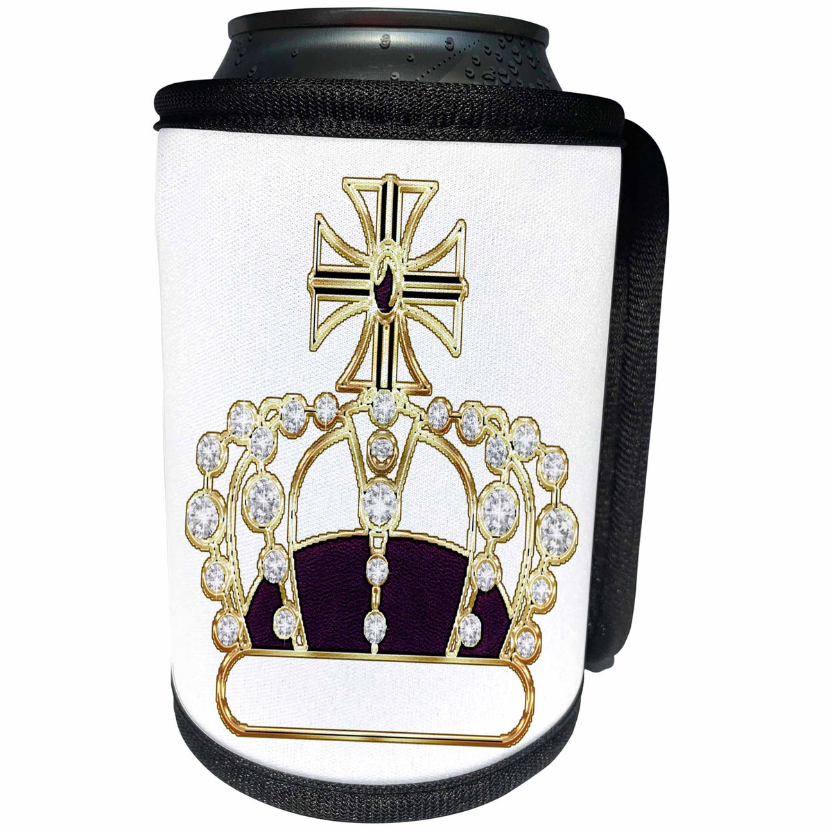 3dRose Anne Marie Baugh - Crowns - Faux Gold, Purple, and Faux Diamond Royal Crown - Can Cooler Bottle Wrap (cc_239882)