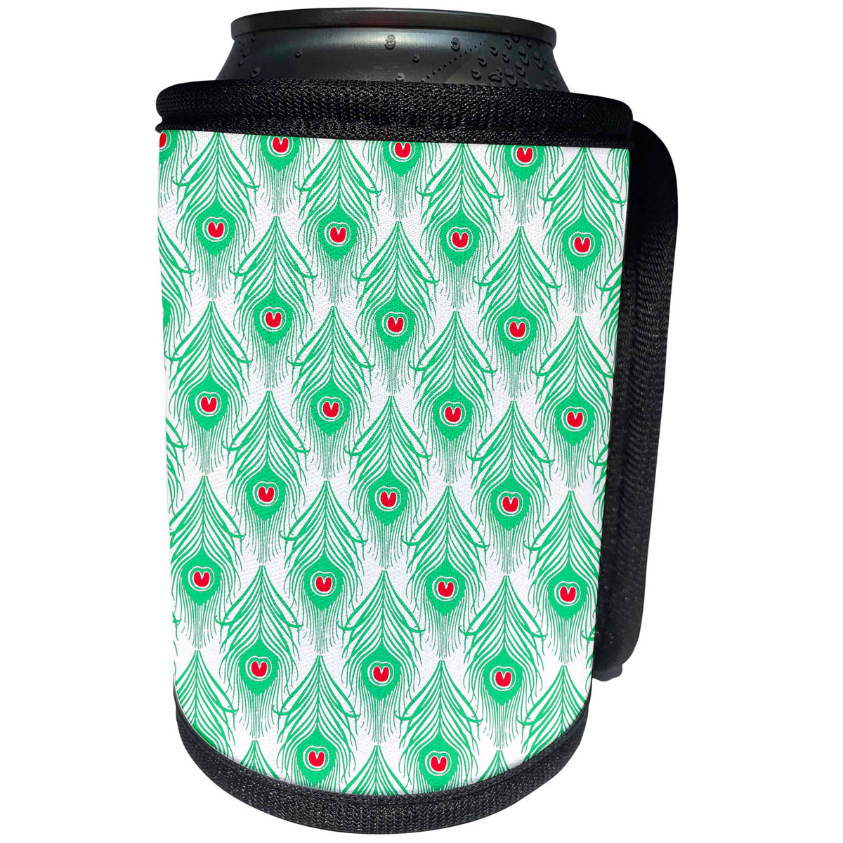 3dRose Anne Marie Baugh - Feathers - Chic Mint Green and Pink Feathers Pattern - Can Cooler Bottle Wrap (cc_239888)