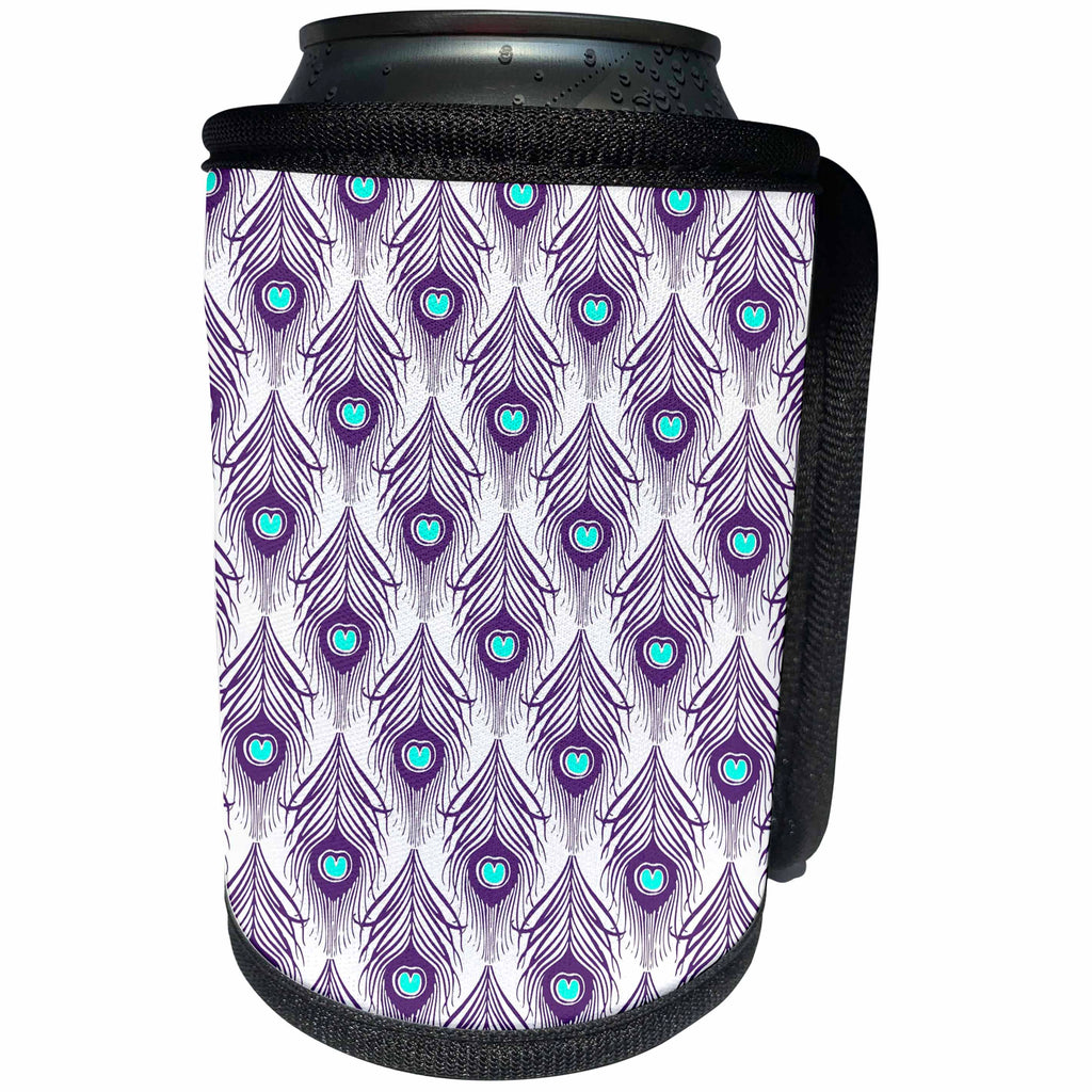 3dRose Anne Marie Baugh - Feathers - Chic Purple and Aqua Feathers Pattern - Can Cooler Bottle Wrap (cc_239890)