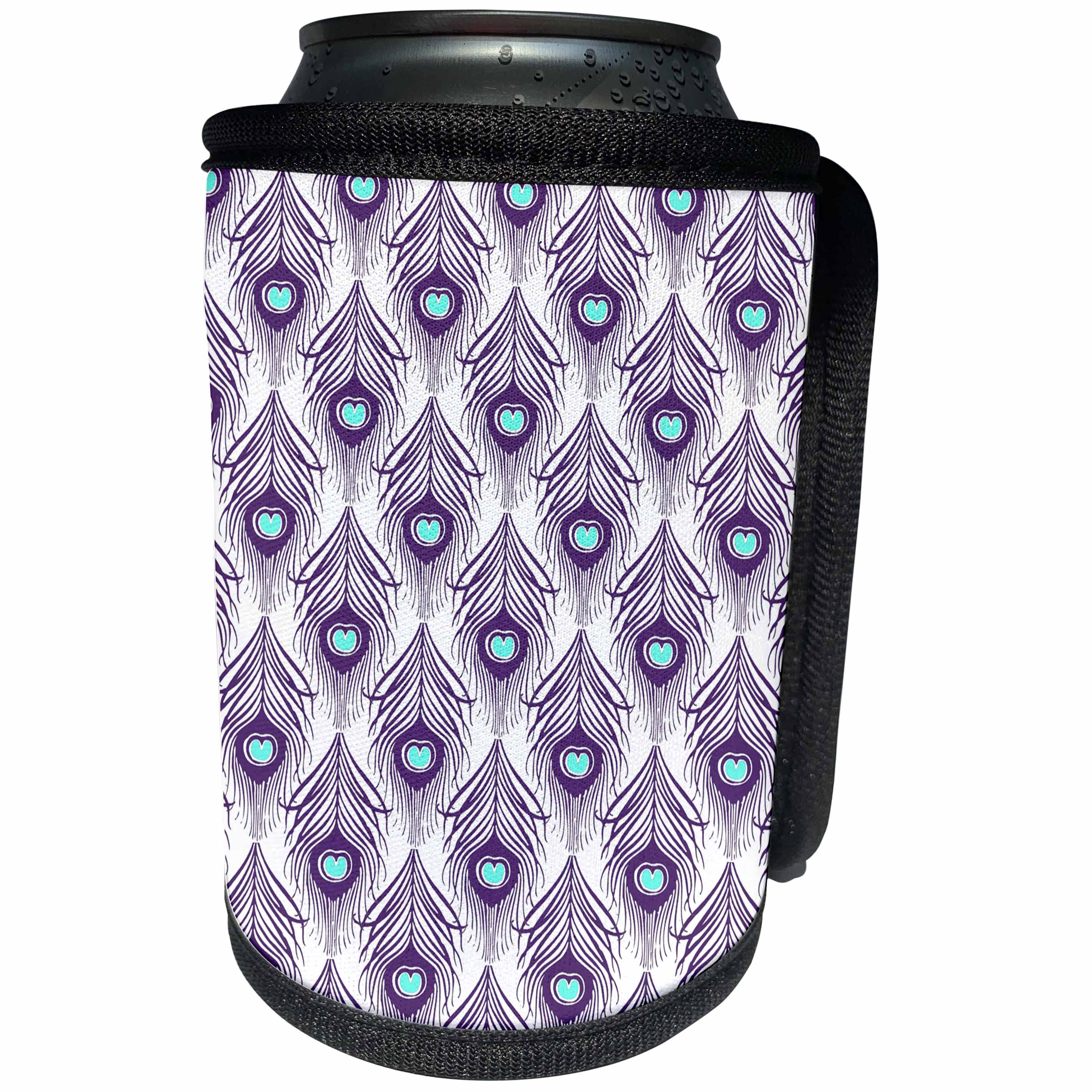 3dRose Anne Marie Baugh - Feathers - Chic Purple and Aqua Feathers Pattern - Can Cooler Bottle Wrap (cc_239890)