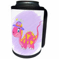 3dRose Doreen Erhardt Kids Collection - Pink and Yellow Girl Dinosaur with a Purple Hat in Crayon for Kids - Can Cooler Bottle Wrap (cc_240165)