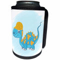 3dRose Doreen Erhardt Kids Collection - Blue Dinosaur with Yellow Spots and Hat in Crayon for Little Boys - Can Cooler Bottle Wrap (cc_240166)