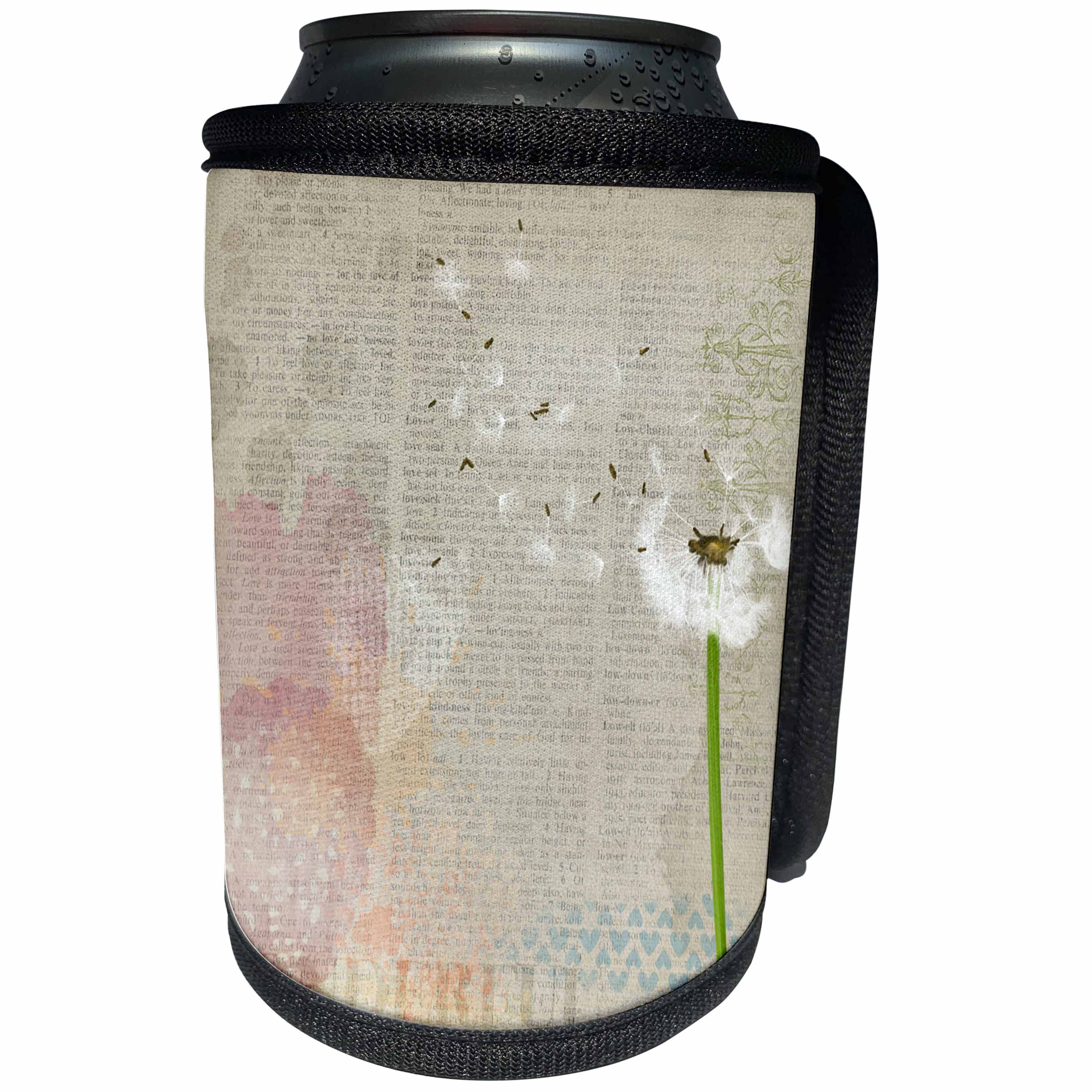 3dRose Sven Herkenrath Vintage - Vintage Sheet with Dandelion Flower Design - Can Cooler Bottle Wrap (cc_240167)