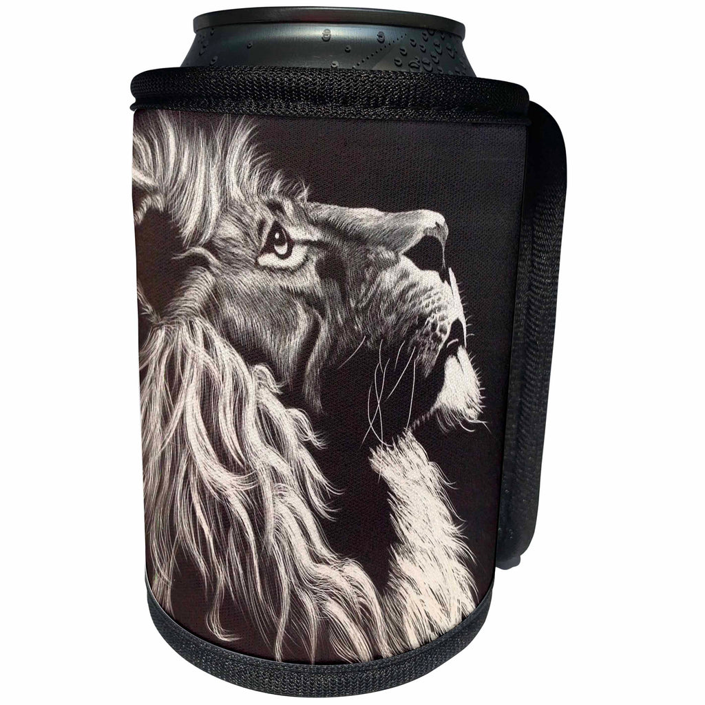 3dRose Sven Herkenrath Animal - Wildlife Lion in Black and White Colors - Can Cooler Bottle Wrap (cc_240200)