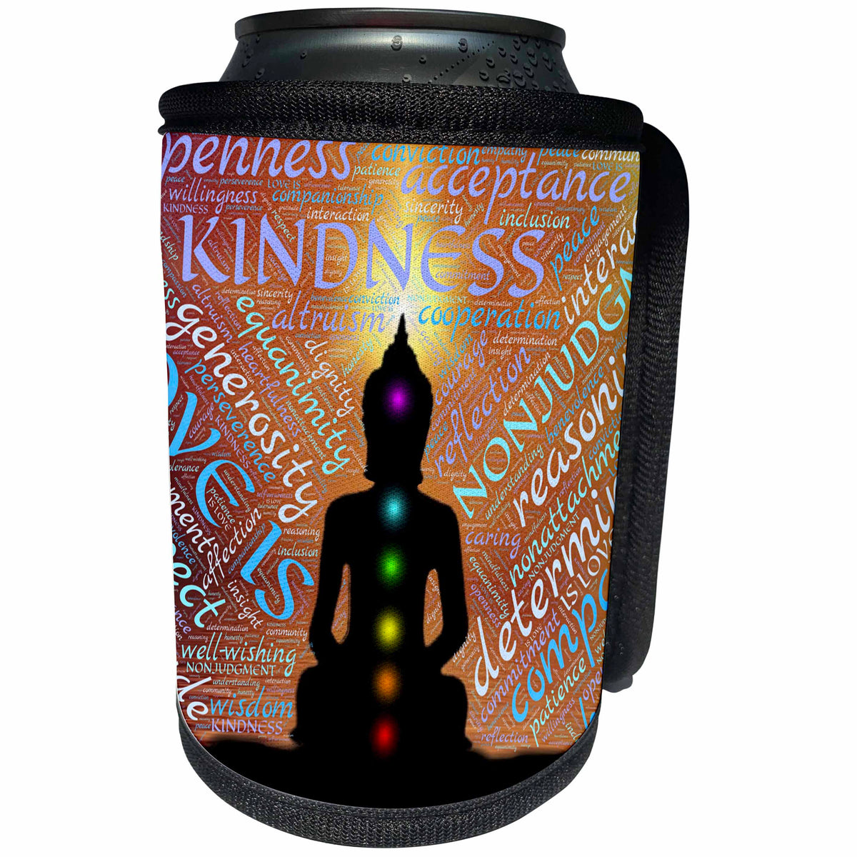 3dRose Sven Herkenrath Buddha - Modern Buddha Symbol with Text Design - Can Cooler Bottle Wrap (cc_240203)