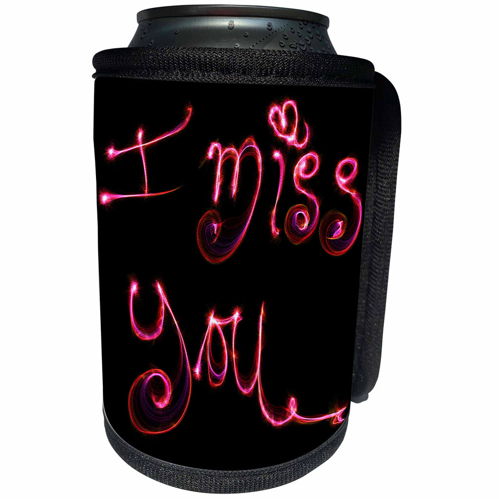 3dRose Sven Herkenrath Love - I Miss You in Pink Letters Style - Can Cooler Bottle Wrap (cc_240227)
