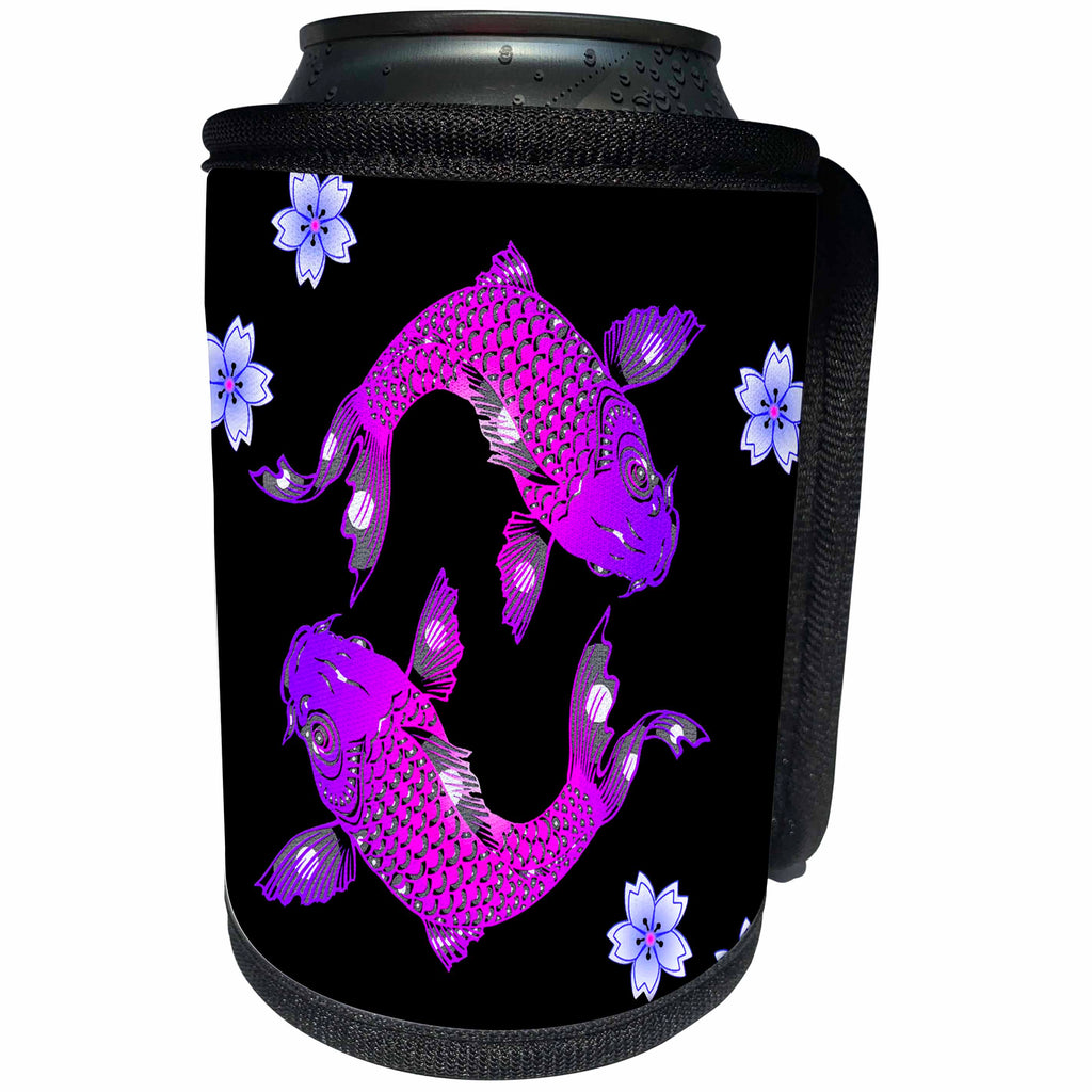 3dRose Sven Herkenrath Sealife - Asia Koi Fish in Purple Style with Black Background - Can Cooler Bottle Wrap (cc_240231)