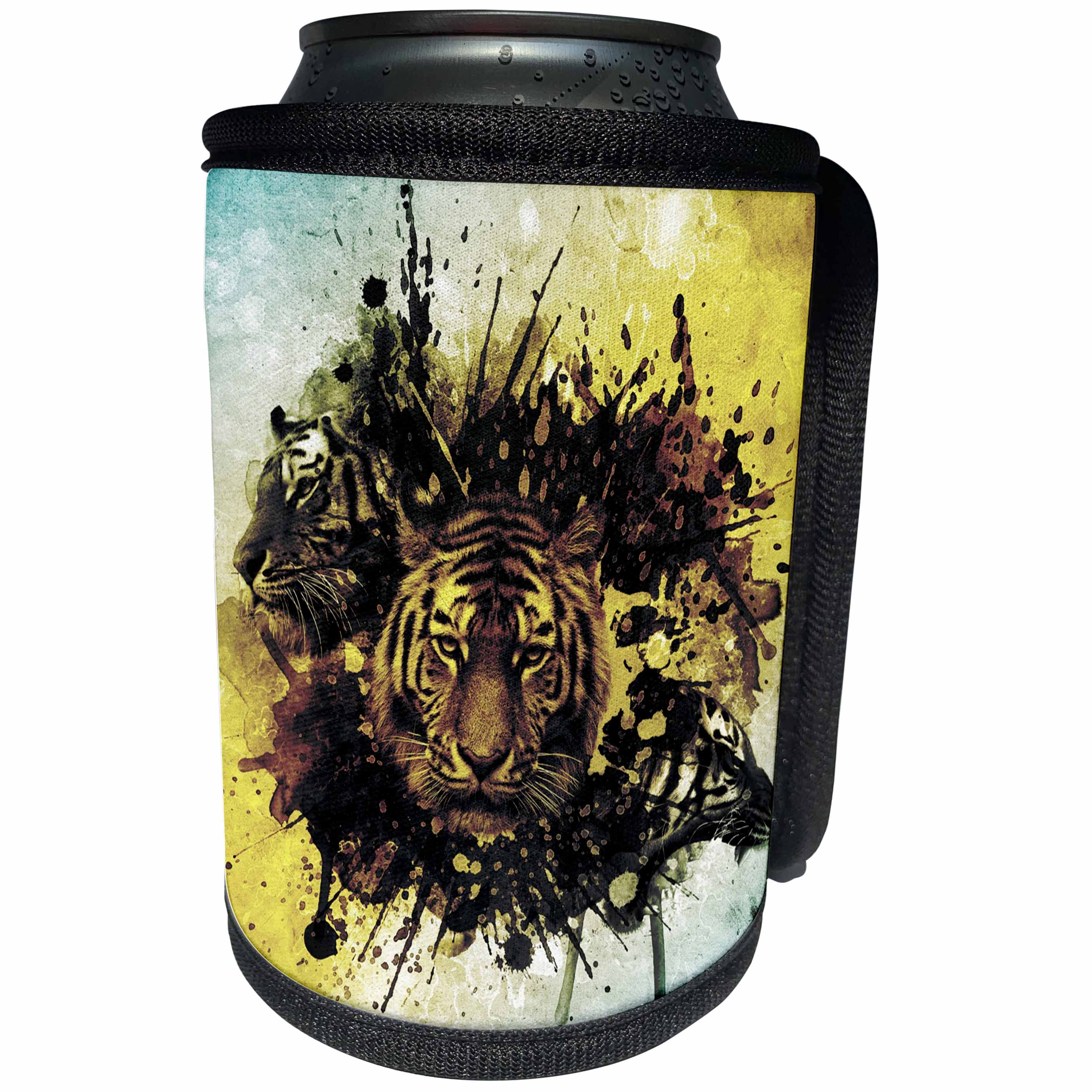 3dRose Sven Herkenrath Animal - Splashing Tigers with Colorful Background - Can Cooler Bottle Wrap (cc_240246)