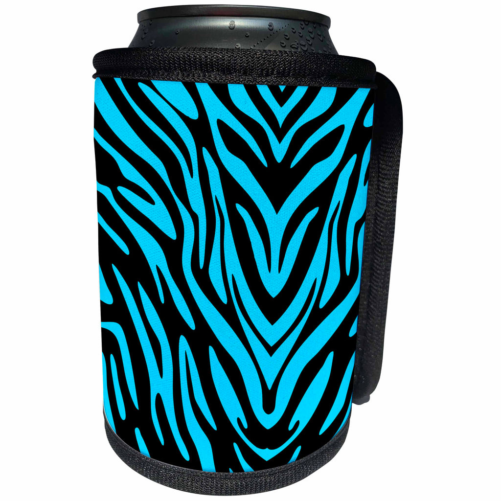 3dRose Cassie Peters Animal Print Abstract - Blue and Black Abstract Zebra - Can Cooler Bottle Wrap (cc_240276)
