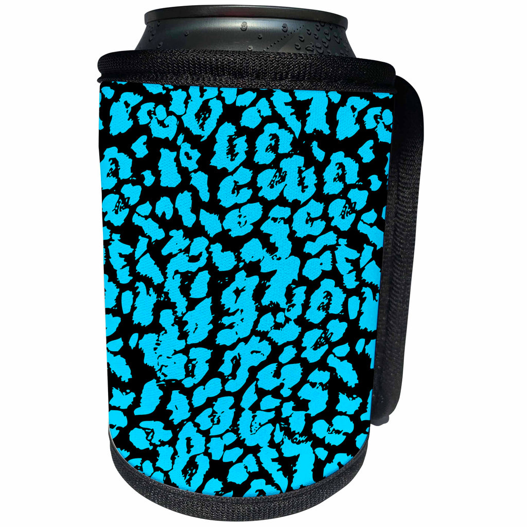 3dRose Cassie Peters Animal Print Abstract - Blue and Black Abstract Cheetah Print - Can Cooler Bottle Wrap (cc_240277)