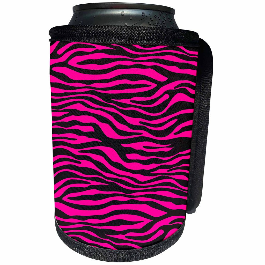 3dRose Cassie Peters Animal Print Abstract - Black and Pink Zebra Stripes Abstract - Can Cooler Bottle Wrap (cc_240295)
