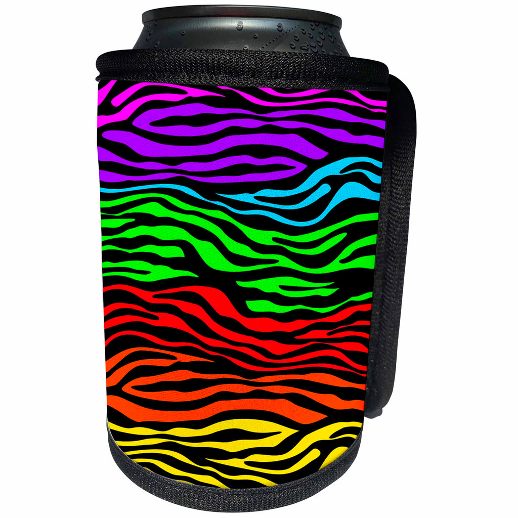 3dRose Cassie Peters Animal Print Abstract - Multi-Colored Zebra Stripe Abstract - Can Cooler Bottle Wrap (cc_240297)