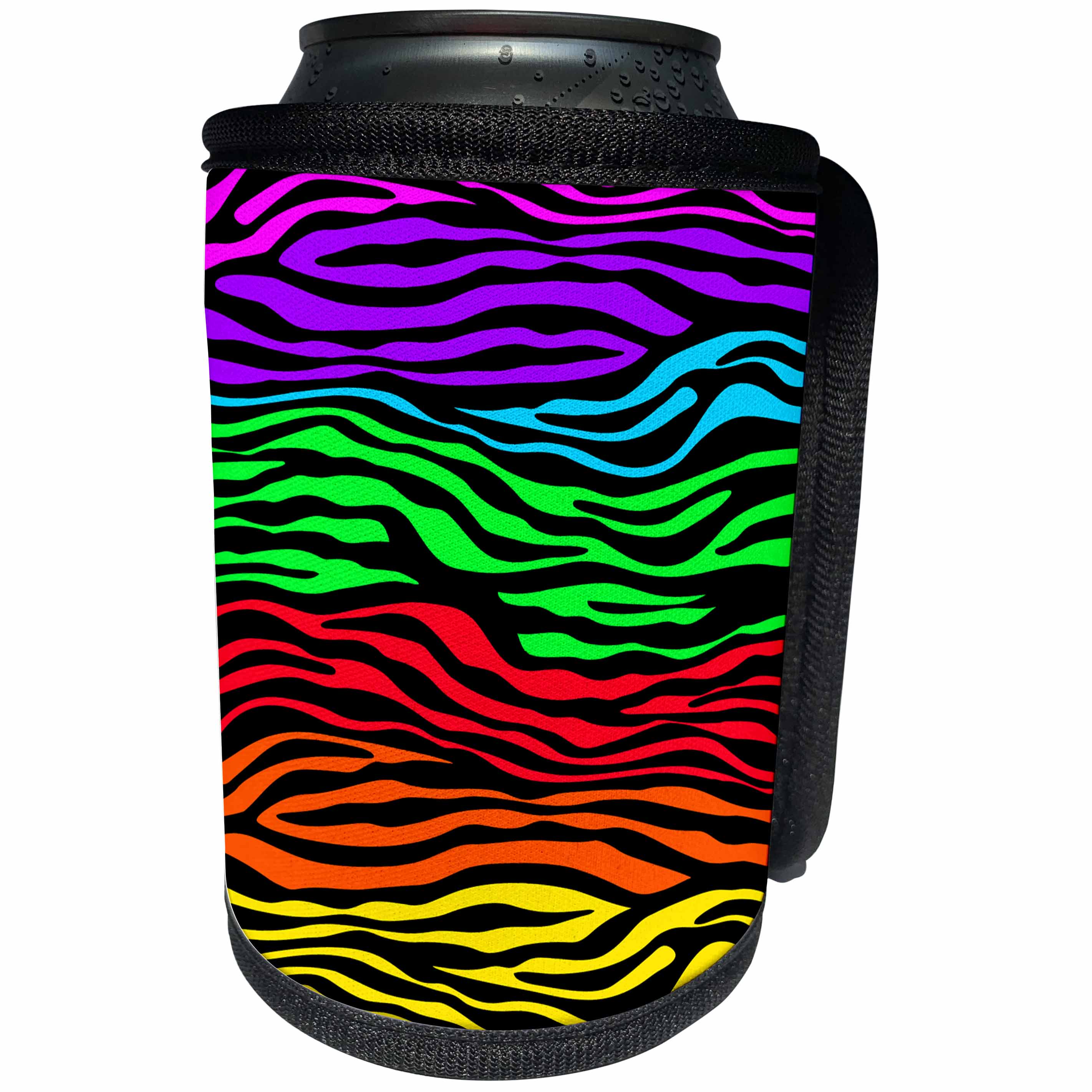 3dRose Cassie Peters Animal Print Abstract - Multi-Colored Zebra Stripe Abstract - Can Cooler Bottle Wrap (cc_240297)