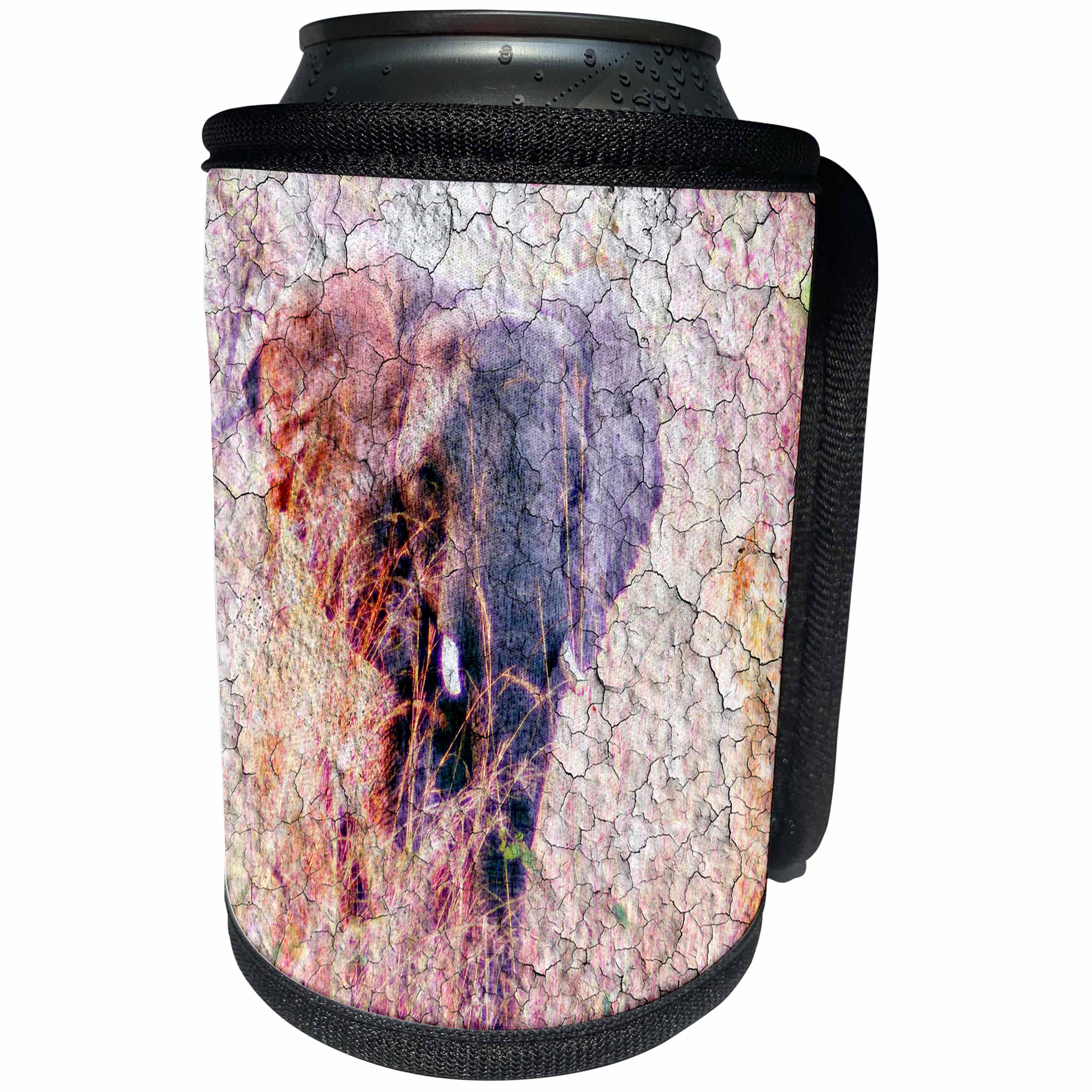 3dRose Cassie Peters Elephant - Elephant Faux Cracked Grunge Vintage Digital Art - Can Cooler Bottle Wrap (cc_240310)