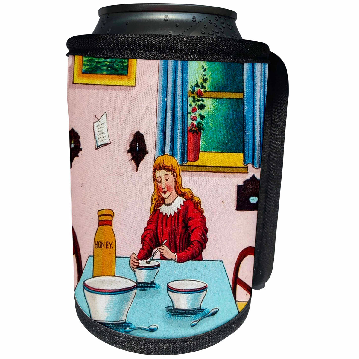 3dRose Scenes from the Past Magic Lantern Slide - Goldilocks and the Three Bears What delicious porridge Vintage - Can Cooler Bottle Wrap (cc_240542)