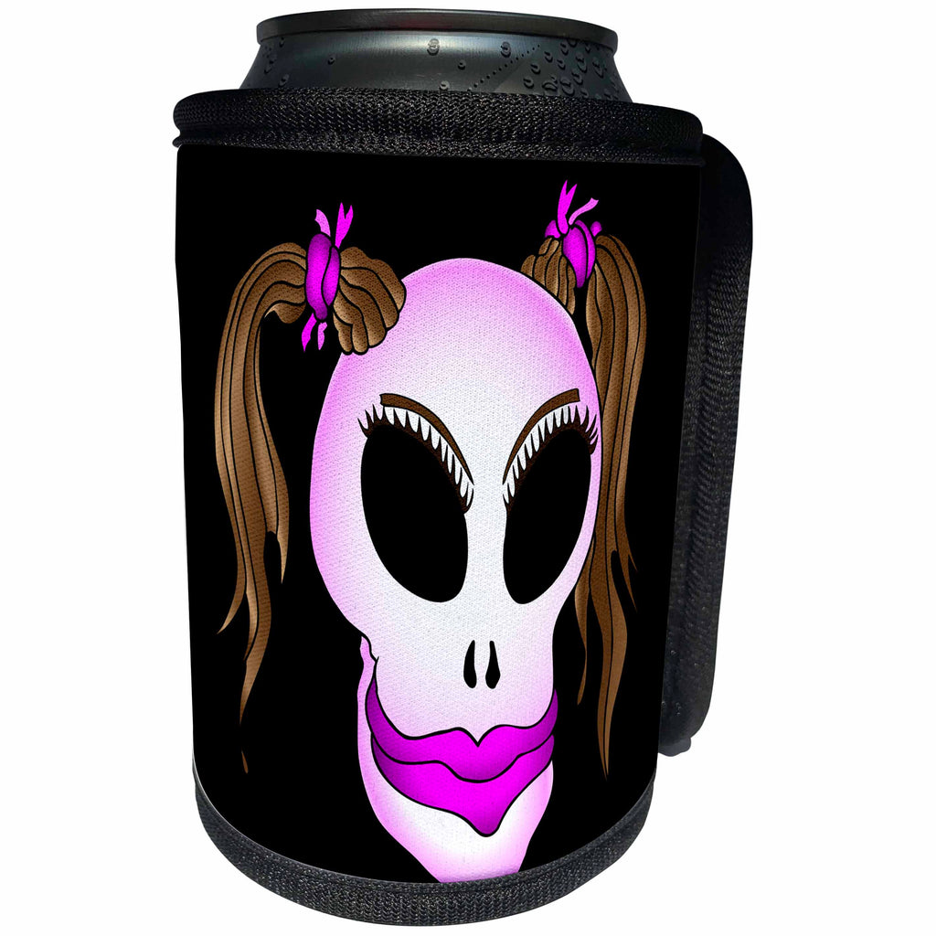 3dRose Mark Grace MONSTERVISIONS Skulls - SKULL BEAUTY 3 on black - Can Cooler Bottle Wrap (cc_24055)