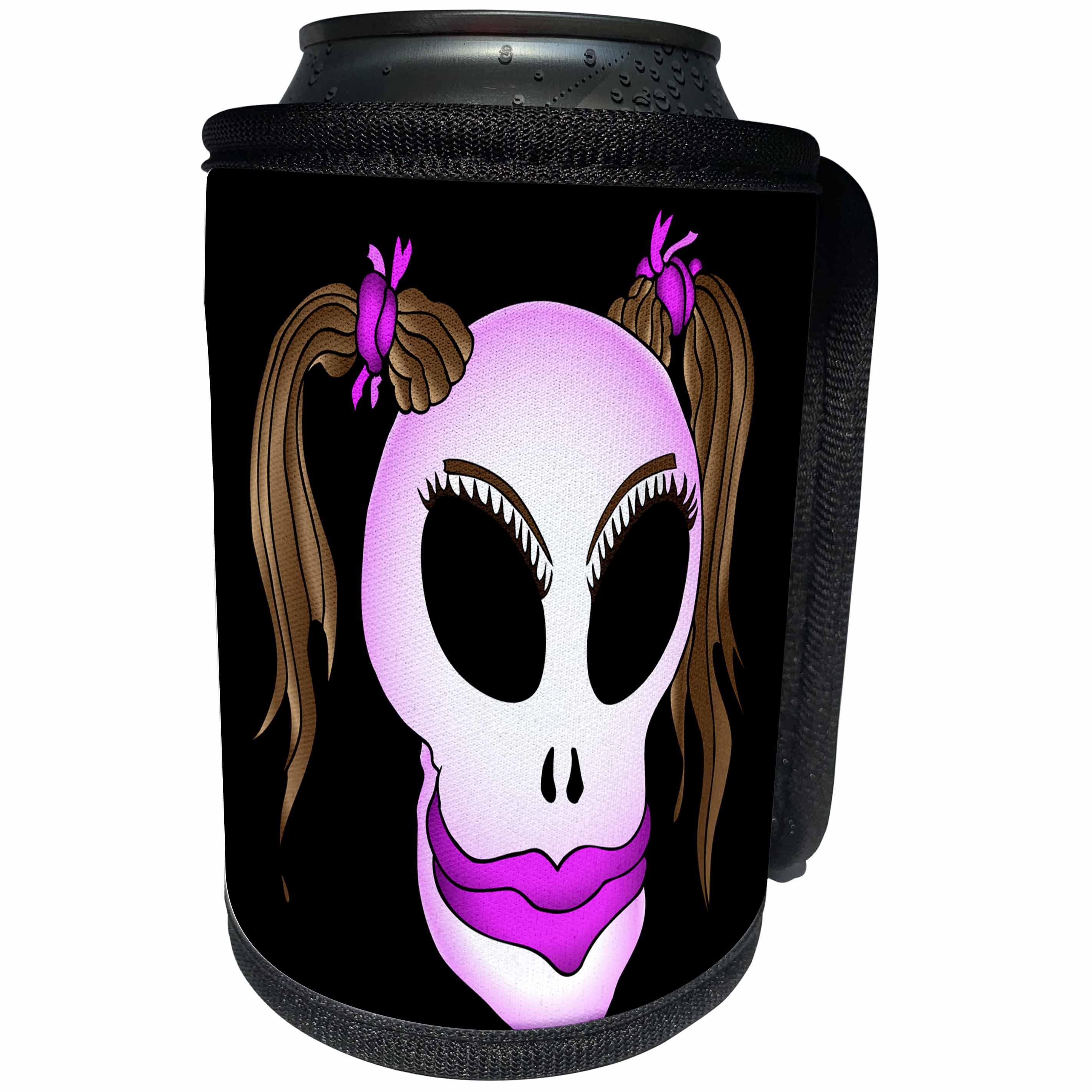 3dRose Mark Grace MONSTERVISIONS Skulls - SKULL BEAUTY 3 on black - Can Cooler Bottle Wrap (cc_24055)