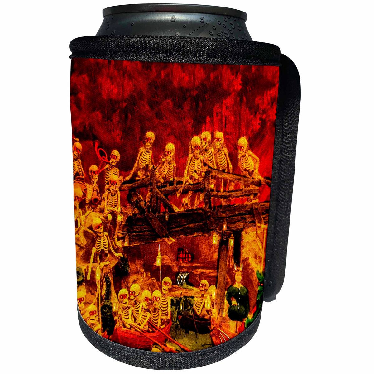 3dRose Scenes from the Past Magic Lantern Slide - MORBID DEATH Satanville HELL Skeleton Stereoview 1800s Vintage Demons - Can Cooler Bottle Wrap (cc_240554)