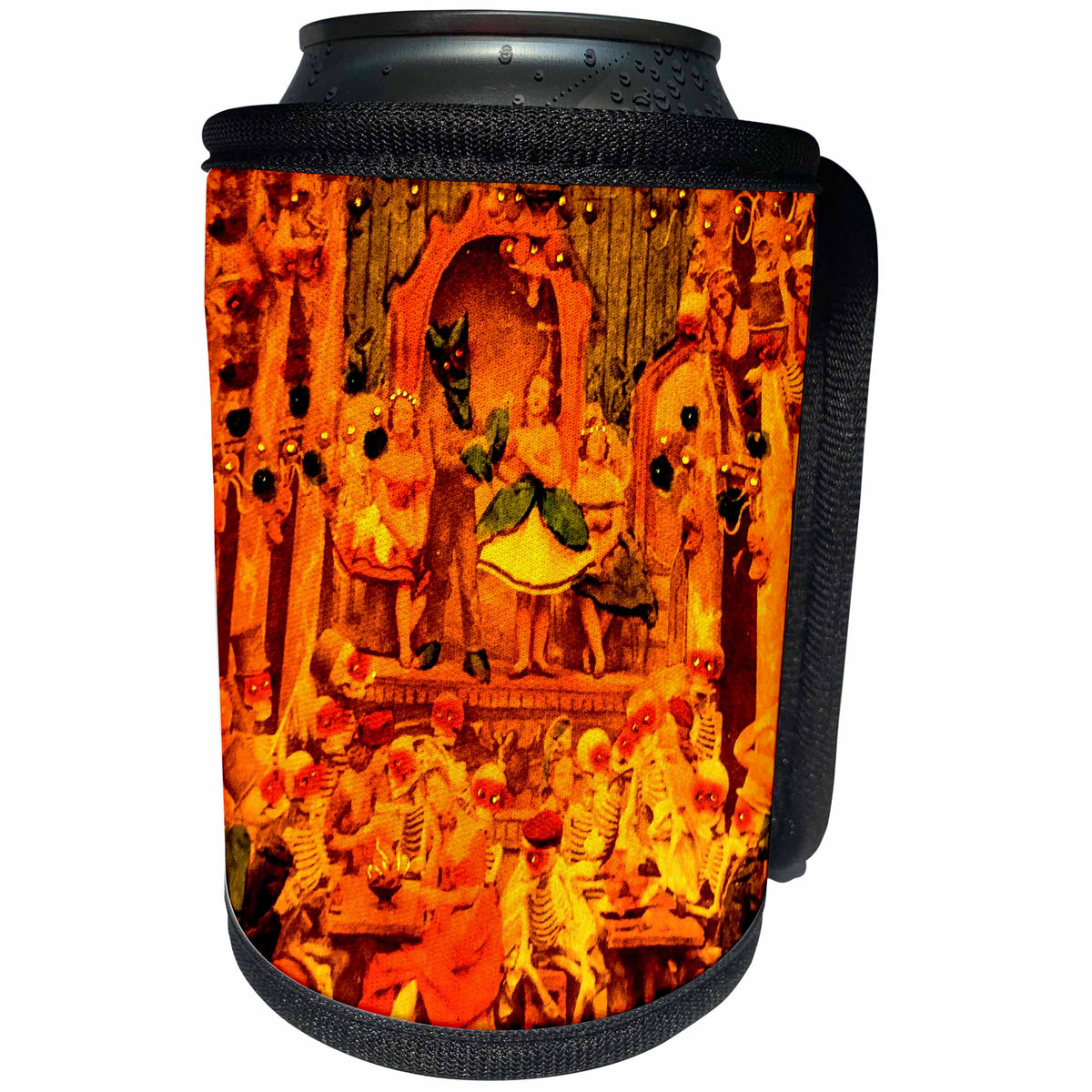 3dRose Scenes from the Past Magic Lantern Slide - Satanville Feast Stereoview Skeletons Demons Devil 1800s Ghouls Hell - Can Cooler Bottle Wrap (cc_240555)