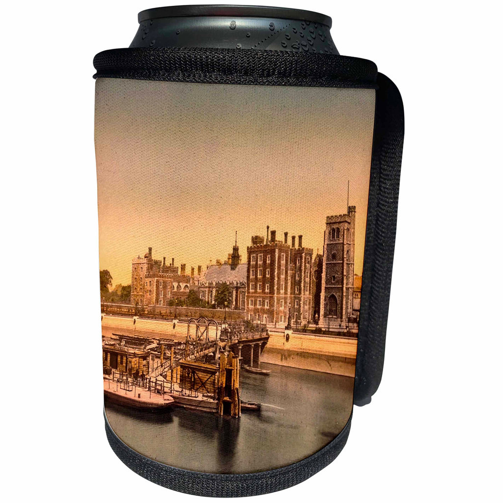 3dRose Scenes from the Past Magic Lantern Slide - Magic Lantern Slide Victorian London Lambeth Palace Thames Vintage - Can Cooler Bottle Wrap (cc_240561)