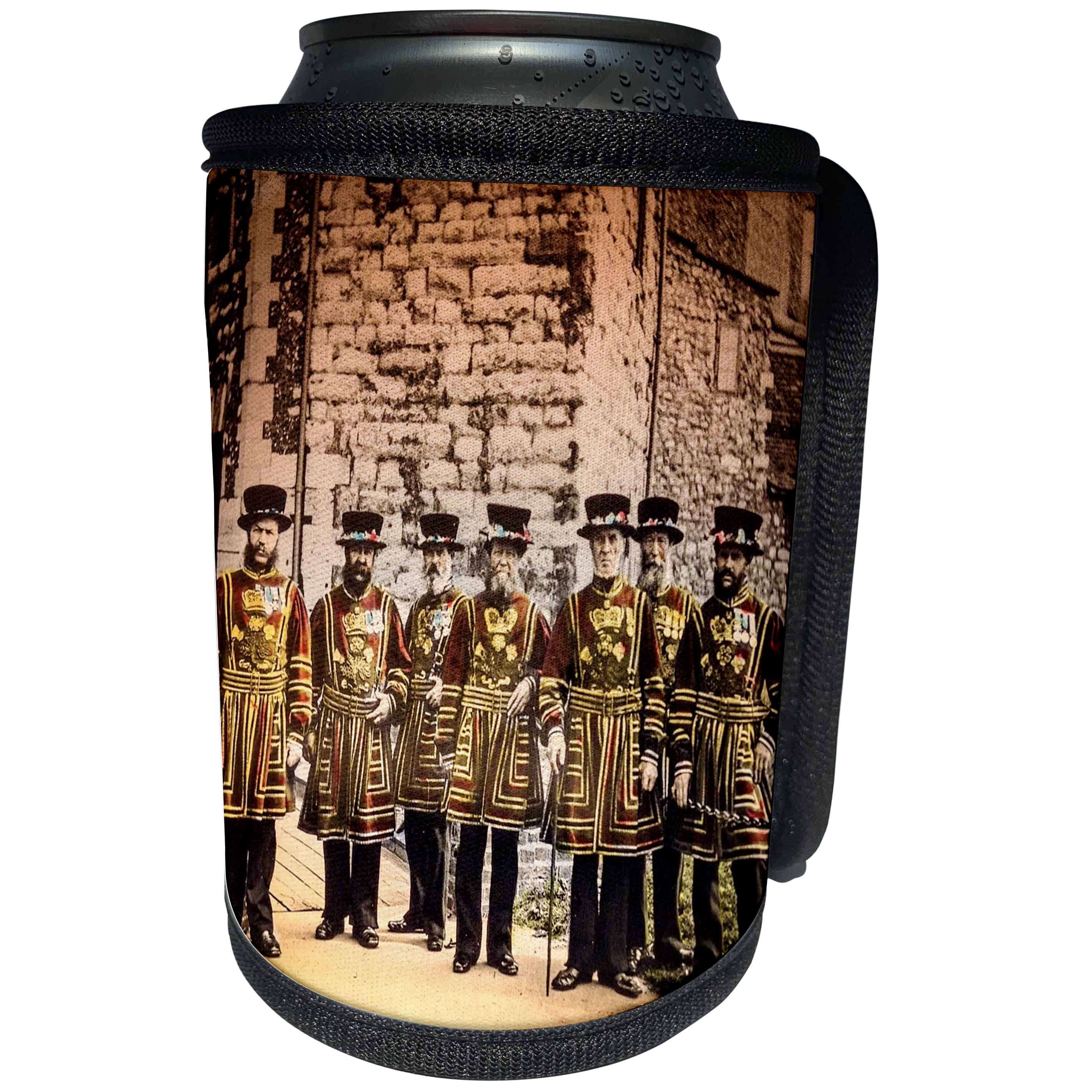 3dRose Scenes from the Past Magic Lantern Slide - Magic Lantern Slide Victorian Yeoman Tower Of London Warders - Can Cooler Bottle Wrap (cc_240562)