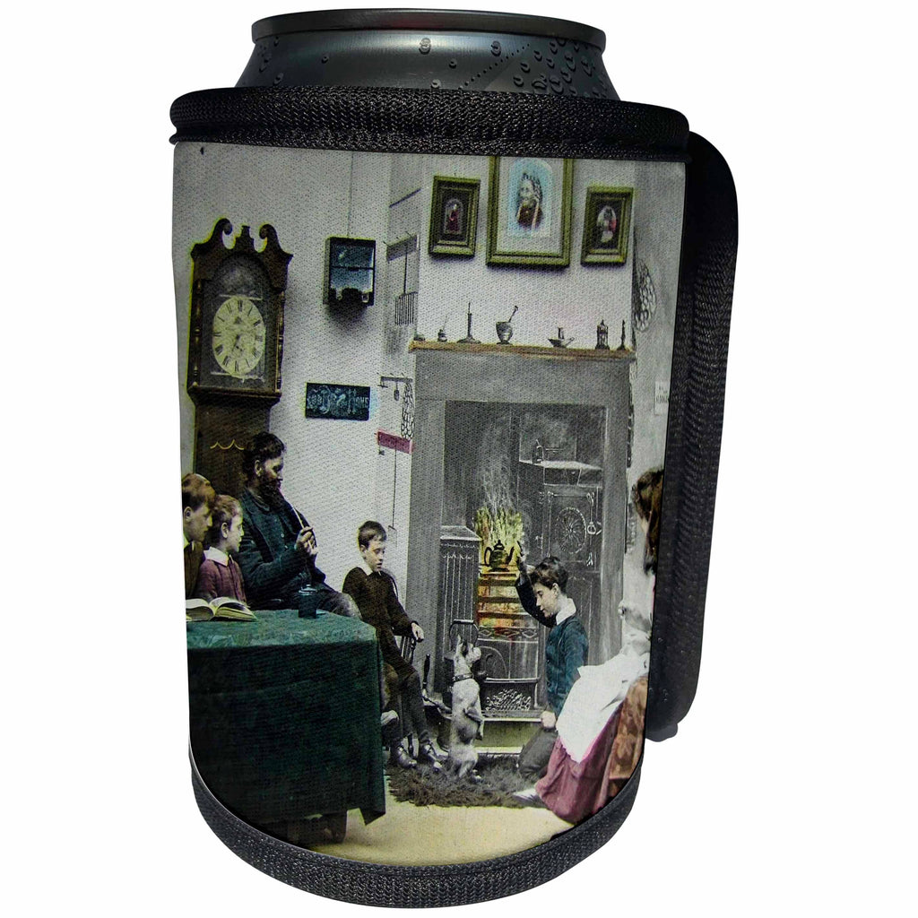 3dRose Scenes from the Past Magic Lantern Slide - Magic Lantern THE VILLAGE BLACKSMITHs Family 1890 VICTORIAN Vintage - Can Cooler Bottle Wrap (cc_240565)