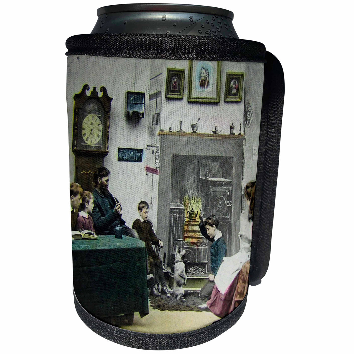 3dRose Scenes from the Past Magic Lantern Slide - Magic Lantern THE VILLAGE BLACKSMITHs Family 1890 VICTORIAN Vintage - Can Cooler Bottle Wrap (cc_240565)