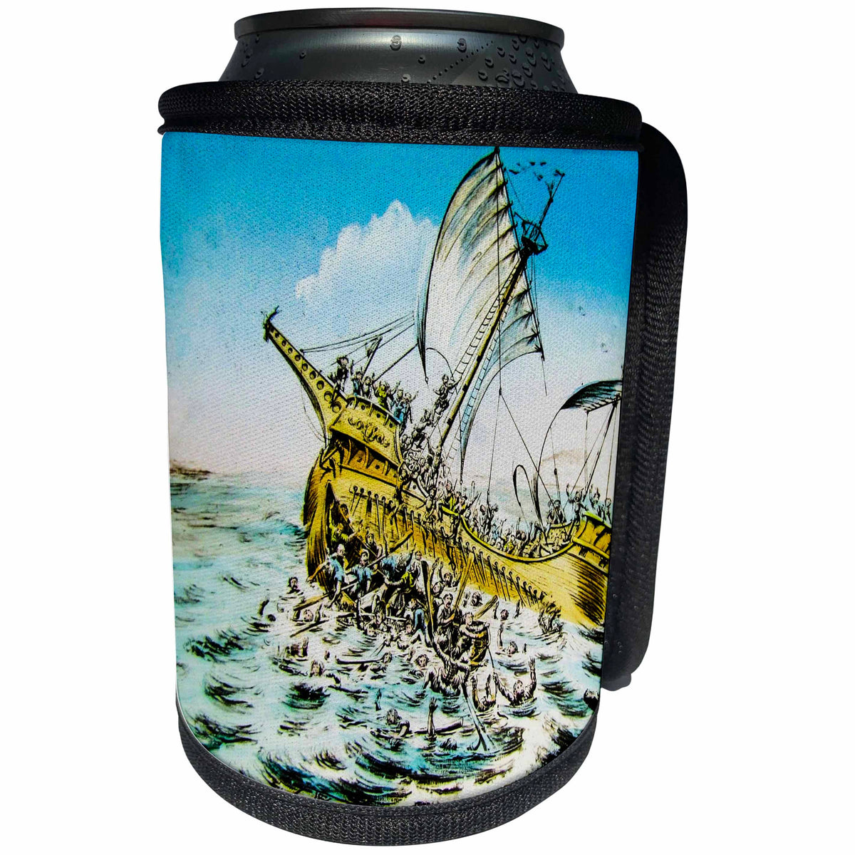 3dRose Scenes from the Past Magic Lantern Slide - Magic Lantern Slide A SINKING SHIP C1900 SAILORS IN LIFE BOAT Vintage - Can Cooler Bottle Wrap (cc_240570)