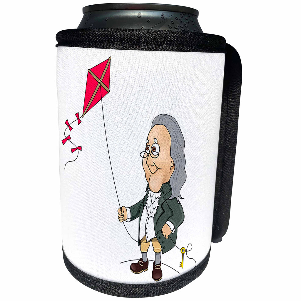 3dRose Scenes from the Past Fun with Historical Figures - Benjamin Franklin and his Famous Kite Experiment - Can Cooler Bottle Wrap (cc_240586)