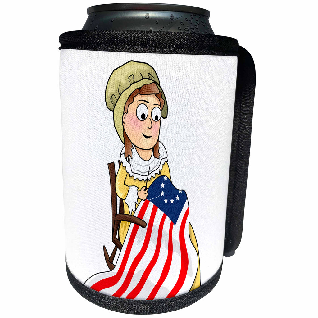 3dRose Scenes from the Past Fun with Historical Figures - Bettsy Ross and the 1776 American Revolution Flag - Can Cooler Bottle Wrap (cc_240587)